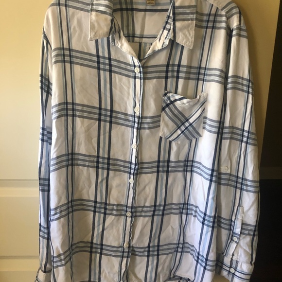 WOOLRICH WOMEN’S LIGHTWEIGHT BUTTON UP TOP ROLL TAB SLEEVES BLUE SKIES PRINT XXL - Picture 5 of 9